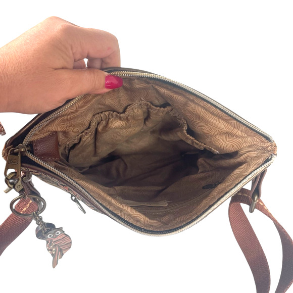 Sakroots Patchwork Artist Circle Flap Crossbody Bag Sienna Desert Owl Boho FLAW - Picture 7 of 11